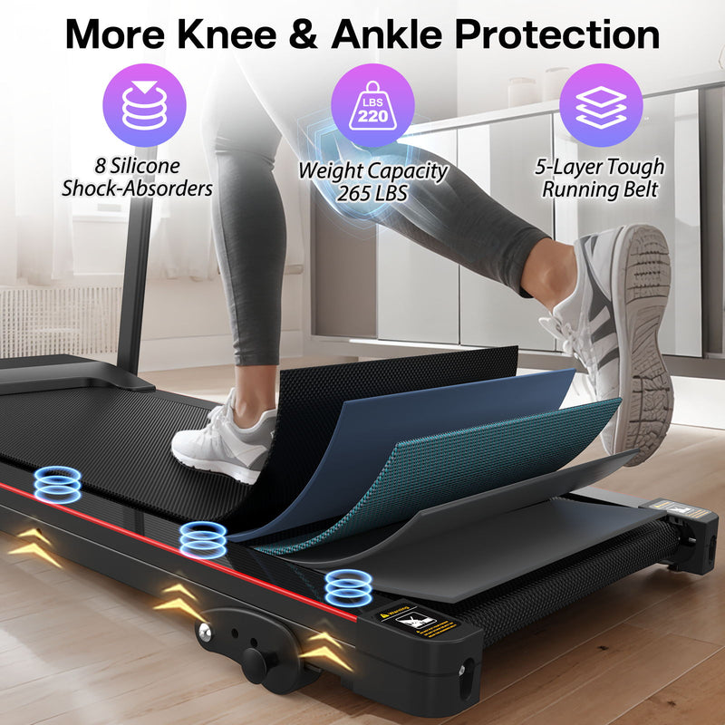 Foldable Electric Treadmill With 2.5Hp Motor, 12Km / H Speed, 3 Incline Levelstooth Music, Heart Rate Sensor, Spacious Running Belt For Indoor - Black