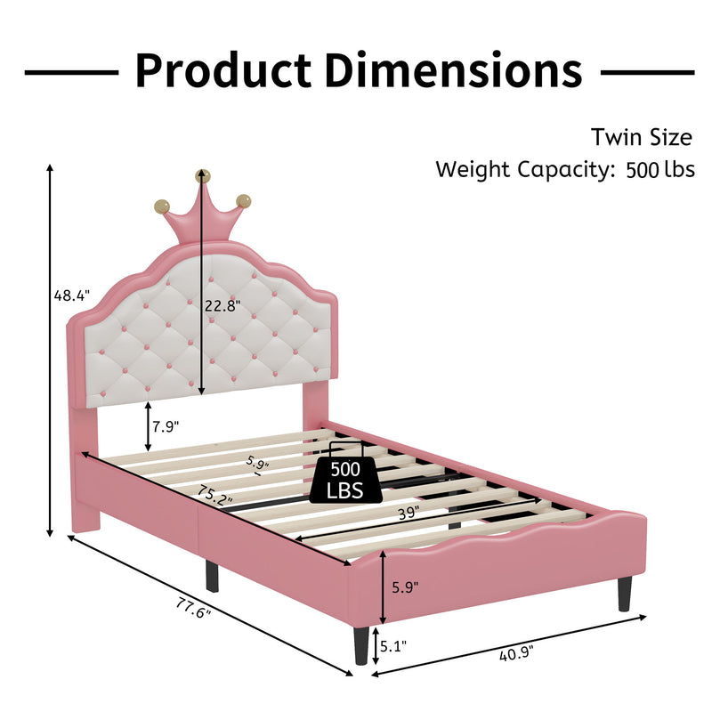 Lovely Crown Fantasy Princess Bed With Tufted Headboard