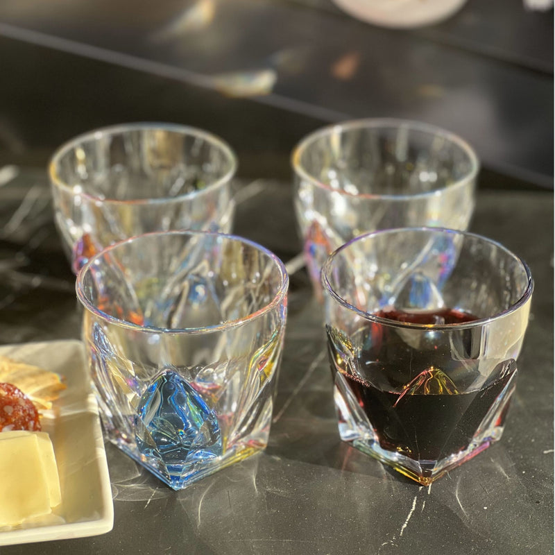 Leading Ware Rainbow Diamond Acrylic Glasses Drinking (Set of 4) Dof 9Oz Bpa Free Plastic Cocktail Glasses - Clear