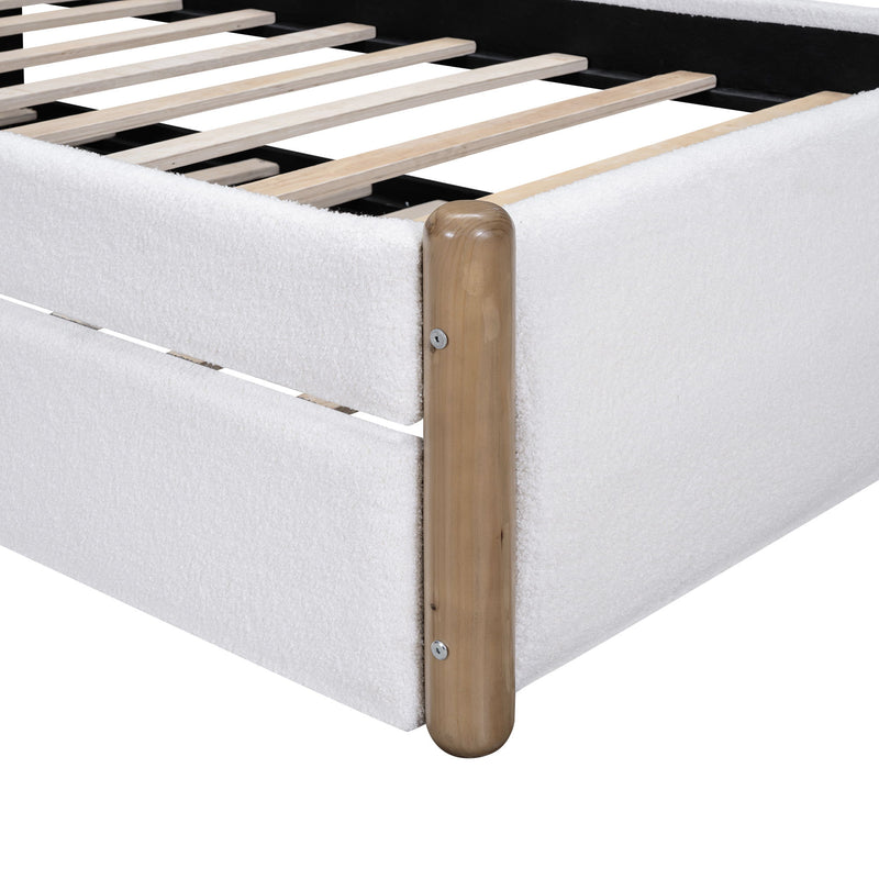 Upholstered Platform Bed With Wood Supporting Feet And Trundle