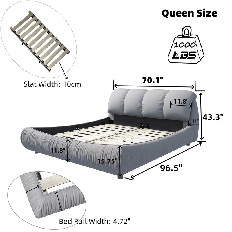 Luxury Upholstered Platform Bed With Oversized Padded Backrest And Solid Wood Frame