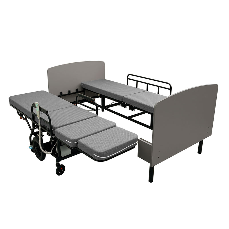 Dual Motor 3 In 1 Electric Nursing Bed Convertible To Wheelchair & Stretcher - Gray