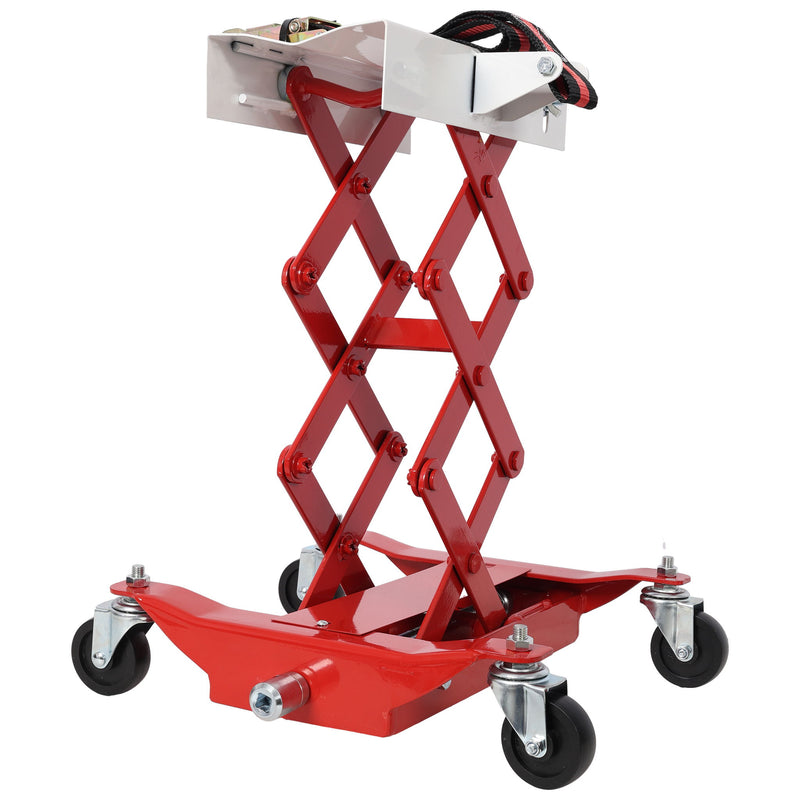 Heavy Duty Low Lift Transmission Jack With Nylon Safety Strap For Small Vehicles - Red