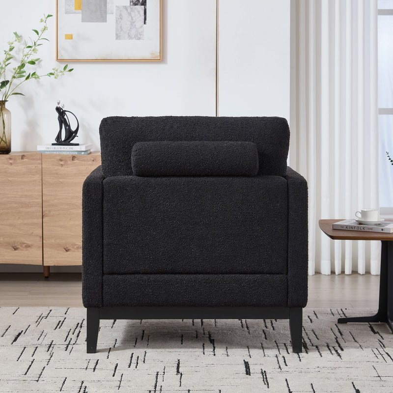 Wide Modern Farmhouse Performance Accent Chair With Legs, Wood Base