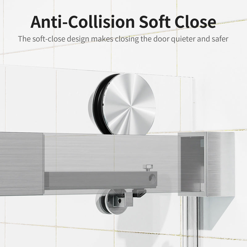 Frameless Sliding Shower Door With Soft Close - Brushed Nickel