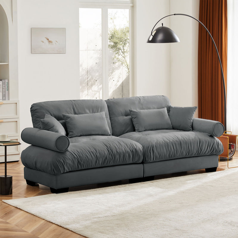 Modern Oversize Sofa With Cloud Like Comfort, Featuring Waist And Throw Pillows
