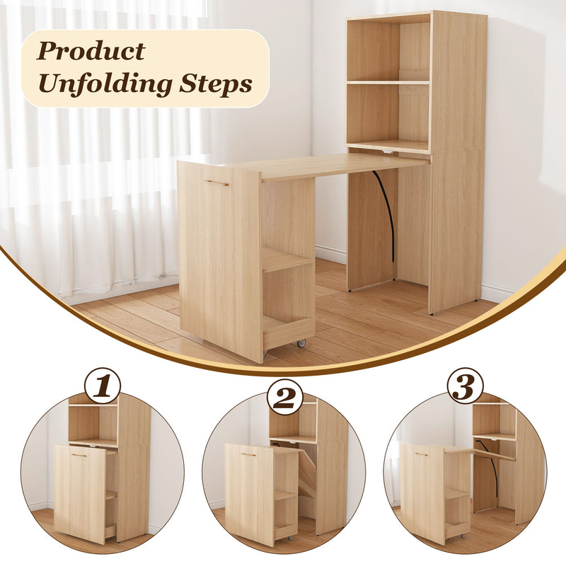 Stretchable Office Desk With Storage Shelves And Mobile Wheels