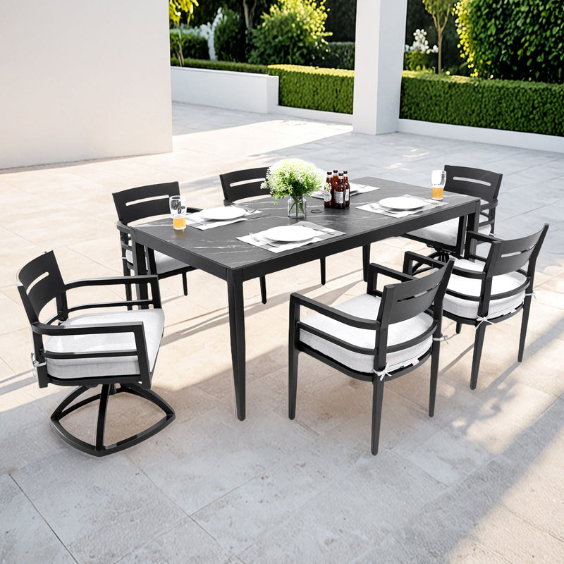 Modern Outdoor Patio Dining Set With Table And Chairs With Sunbrella Cushions