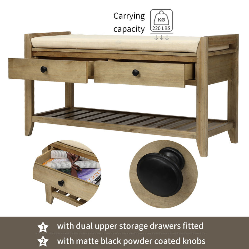 Shoe Rack With Cushioned Seat And Drawers Multipurpose Entryway Storage Bench Wash - Gray Wash