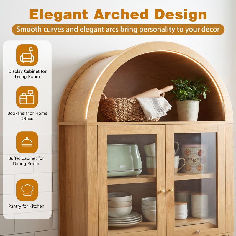 Fluted Tall Arched Pantry Cabinet With Adjustable Shelves