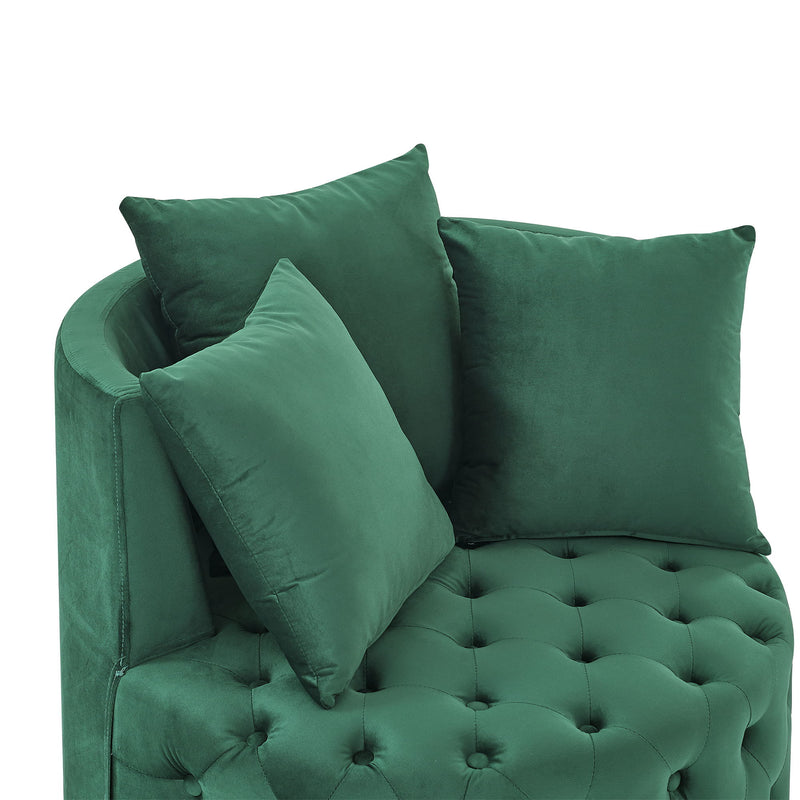 Modern Upholstered Swivel Chair With Button Tufted Design And Movable Wheels