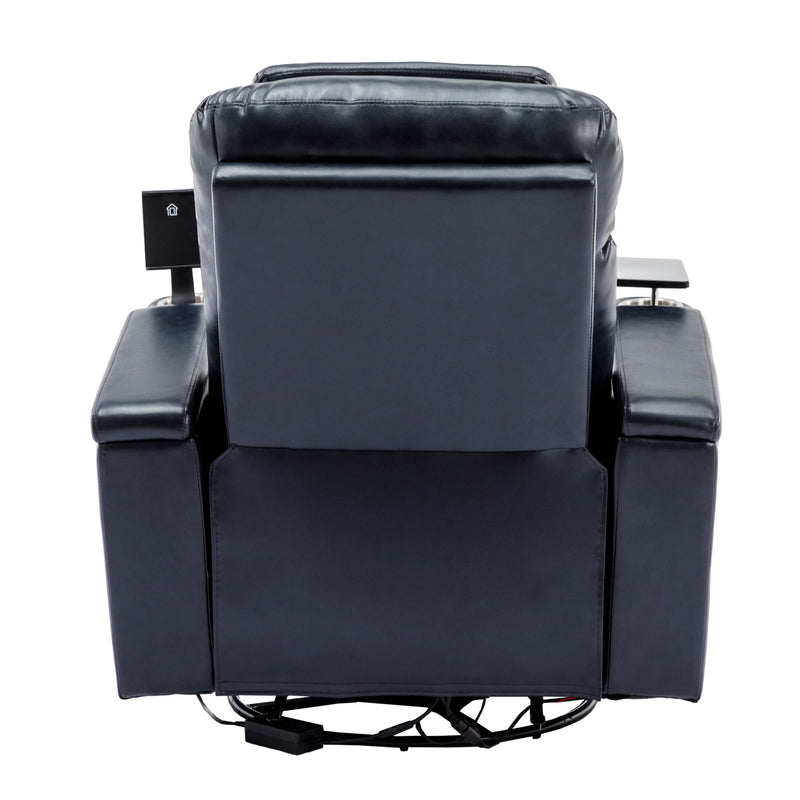 270° Power Swivel Recliner Home Theater Chair With Hidden Arm Storage, LED Light, Cup Holder, And Tray Table