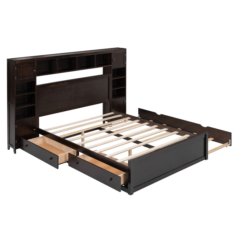 Bed With All In One Cabinet, Shelf And Sockets, Twin Long Trundle