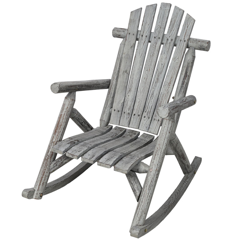 Durable Wooden Porch Rocker, Fir Log Rocking Chair
