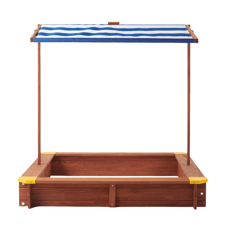Kids Sandbox With Cover, Sand Box With Adjustable Canopy, Large Outdoor Cedar Sandpit For Backyard Play - Reddish Brown