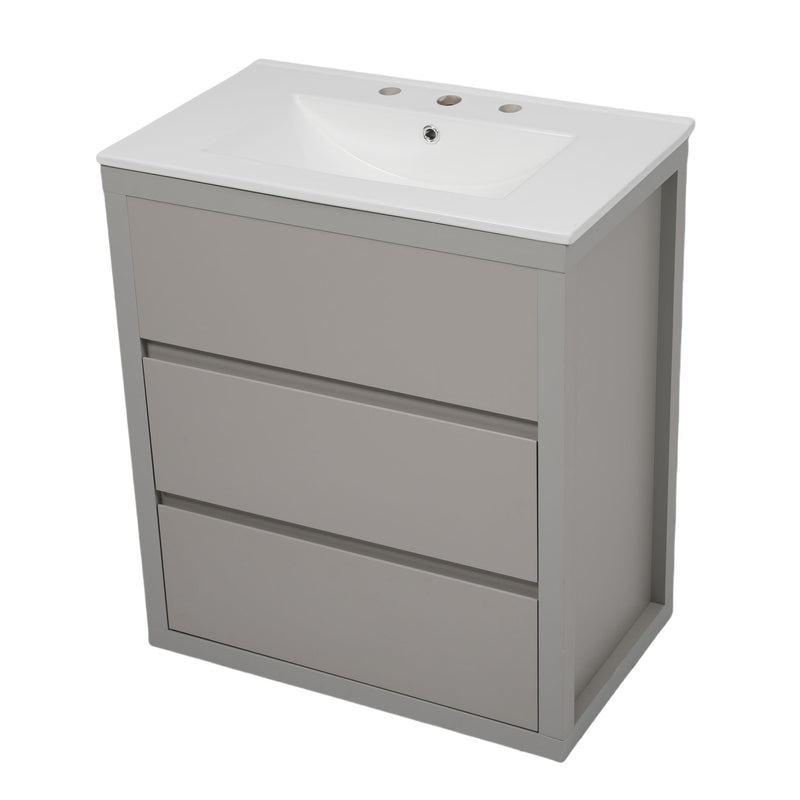 Freestanding Bathroom Vanity With Ceramic Sink, 2 Full Extension Drawers