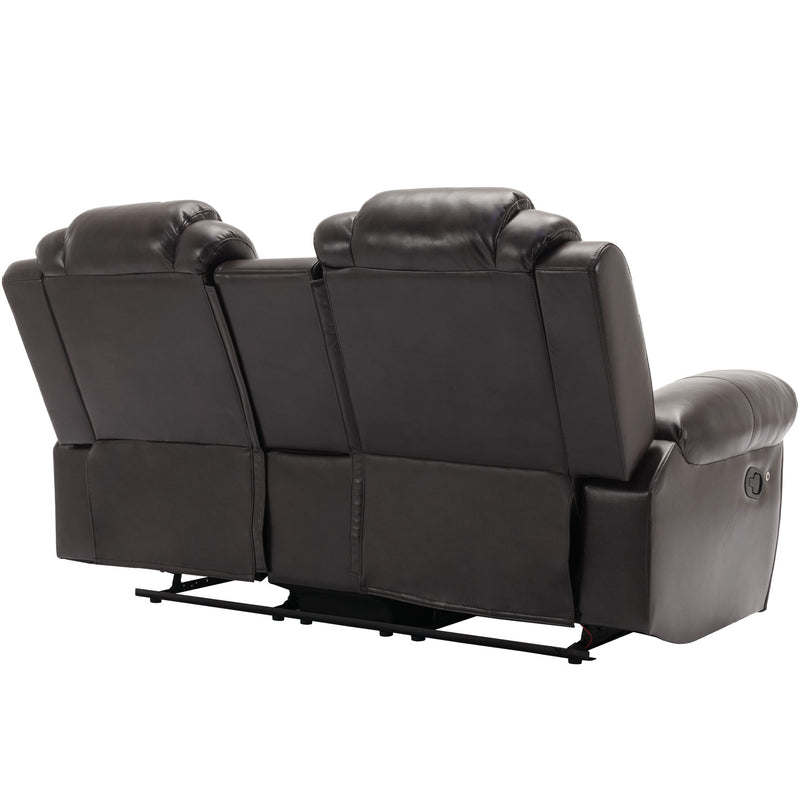 3 Pieces Recliner Sofa Sets Home Theater Seating Manual Recliner Chair & Center Console And LED Light Strip For Living Room - Brown