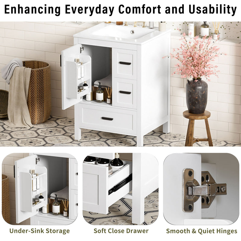 Bathroom Vanity With Sink, Soft-Close Doors, Double-Layer Shelf And 3 Drawers
