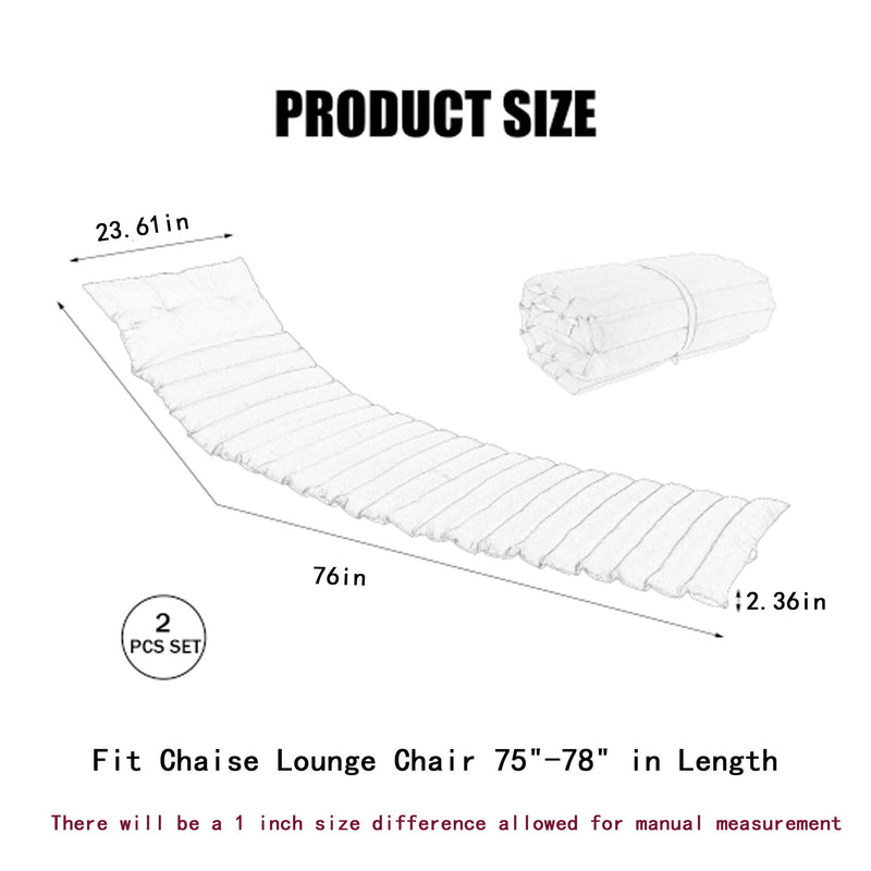 2 Piece Outdoor Chaise Lounge Chair Cushion Set, Polyester Replacement Seat Pads - Gray