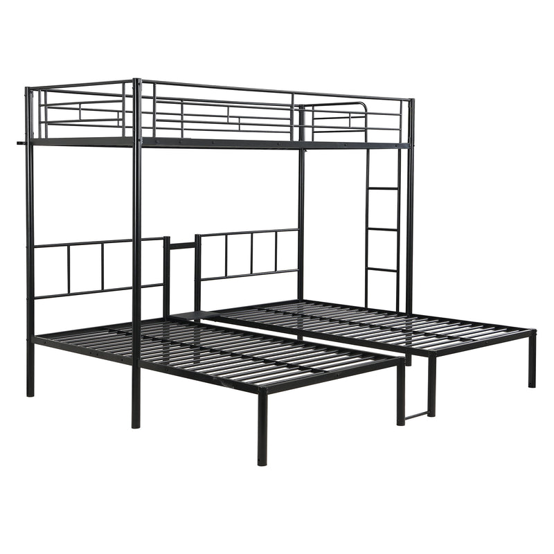 Twin Over Twin Over Twin Triple Bunk Bed With Safety Rails And Storage Shelf - Black