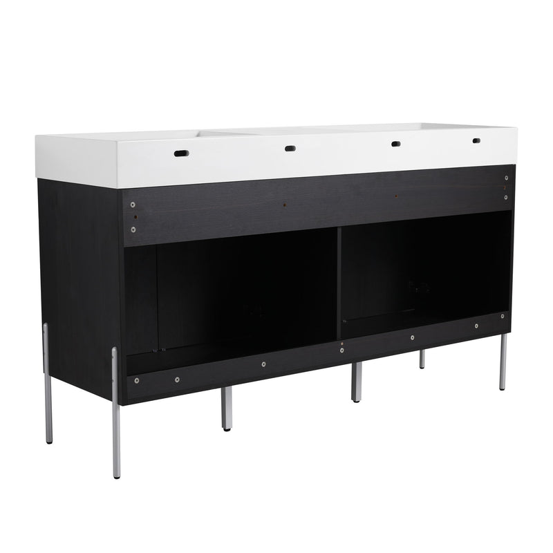 Freestanding Bathroom Vanity With Resin Sink And Storage Cabinet