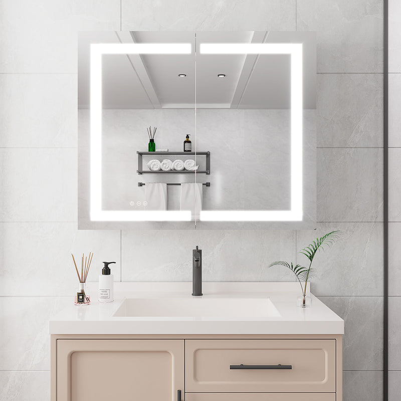 Medicine Cabinet With LED Vanity Mirror, Anti-Fog, Waterproof, Dimmable With Touch Switch