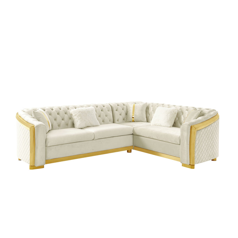 L Shaped Chesterfield Sectional Sofa With Stainless Steel Accents