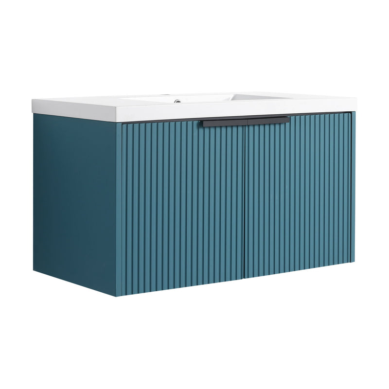 Contemporary Wall Mounted Bathroom Vanity With Resin Double Sink