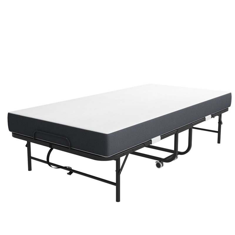 Twin Folding Bed With Memory Foam Mattress Portable Rollaway Bed Sturdy Metal Frame - Brushed Nickel