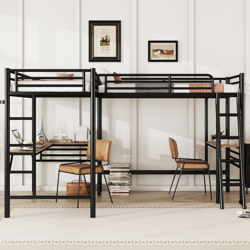 Twin Loft Bed With 2 Built In Desks, Mission Style - Black