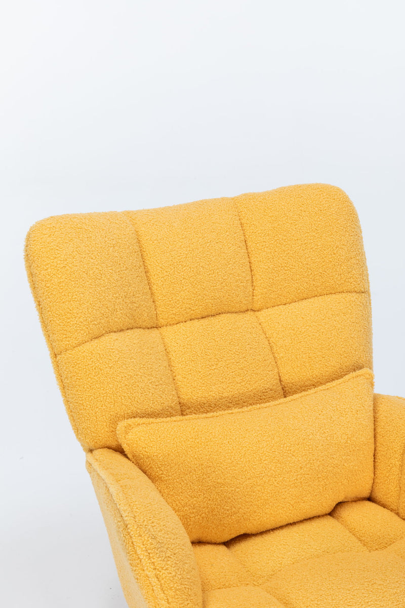 Rocking Chair Nursery, Teddy Upholstered Glider Rocker With High Backrest, Reading Chair Modern Rocking Accent Chairs Glider Recliner For Living Room - Yellow