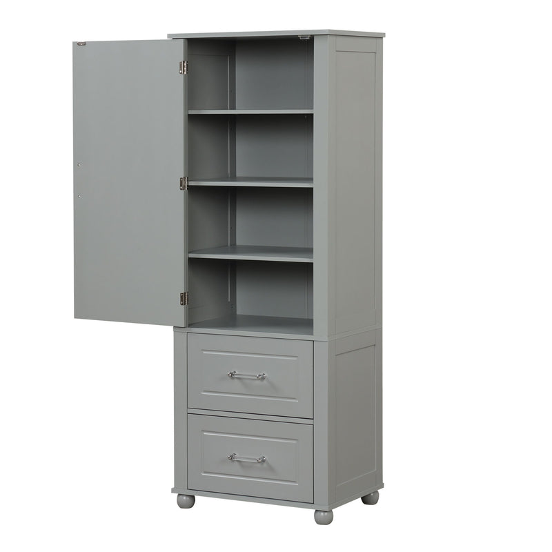 Tall Freestanding Bathroom Storage Cabinet With 2 Drawers And Adjustable Shelf