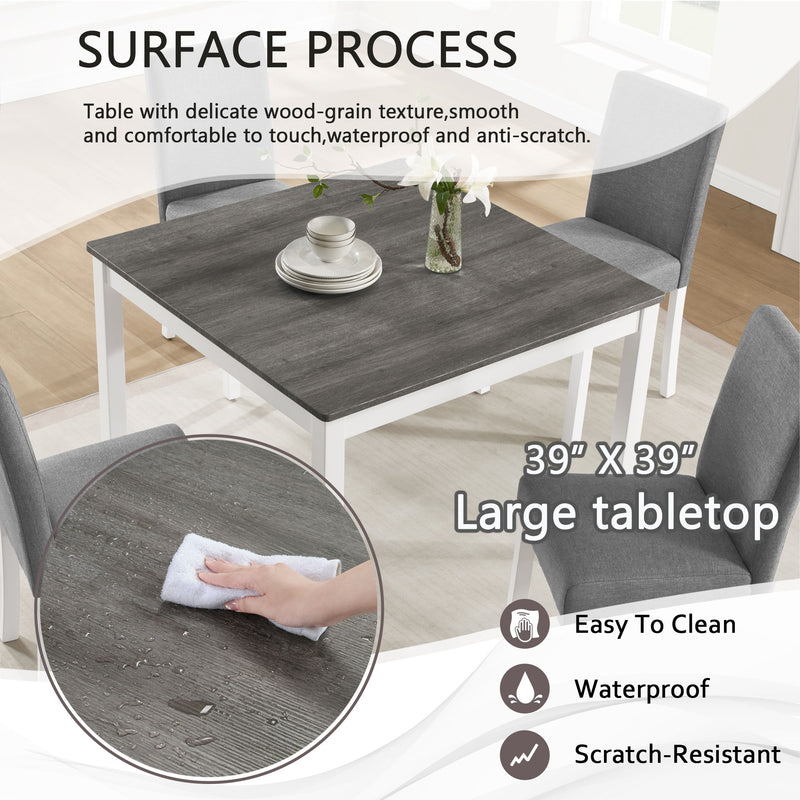 5 Piece Dining Table Set With 4 Chairs For Kitchen - Gray / White