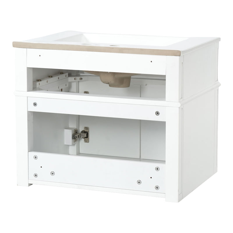 Wall Mounted Bathroom Vanity With Tip Out Drawer And Open Back Design