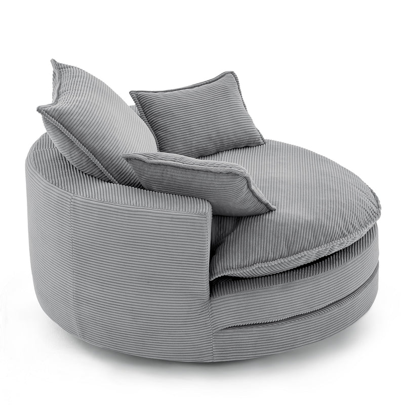 360° Swivel Accent Barrel Chair With Dual Layer Cushion And 3 Removable Pillows