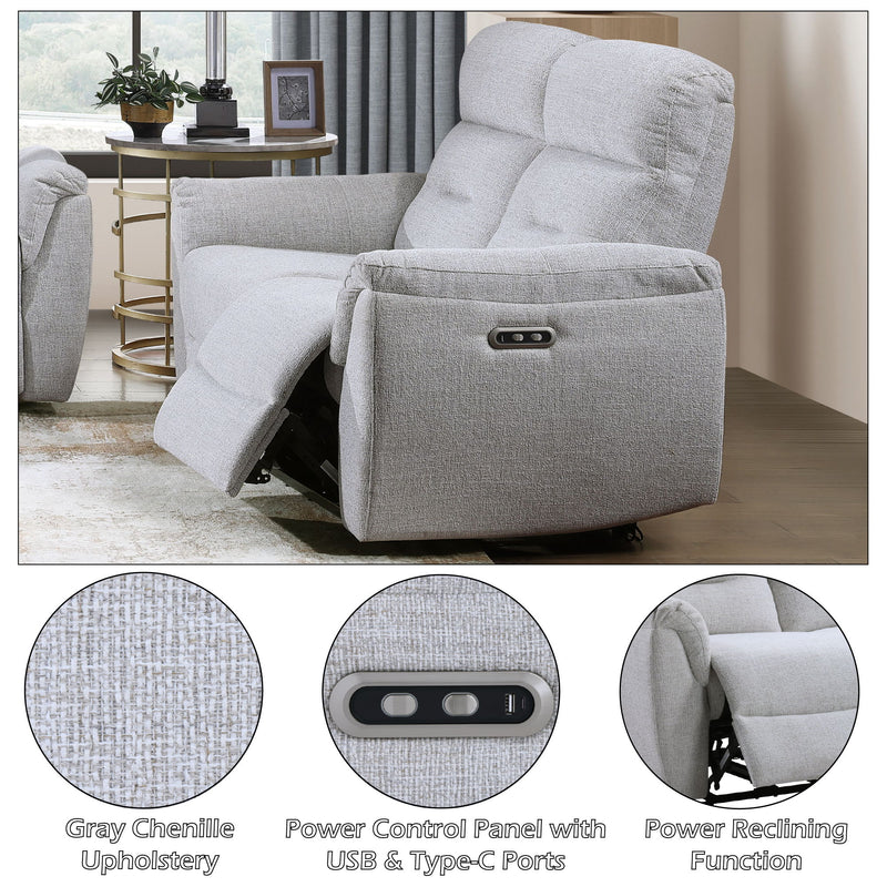 Eastre - Power Motion Loveseat With USB Port - Gray