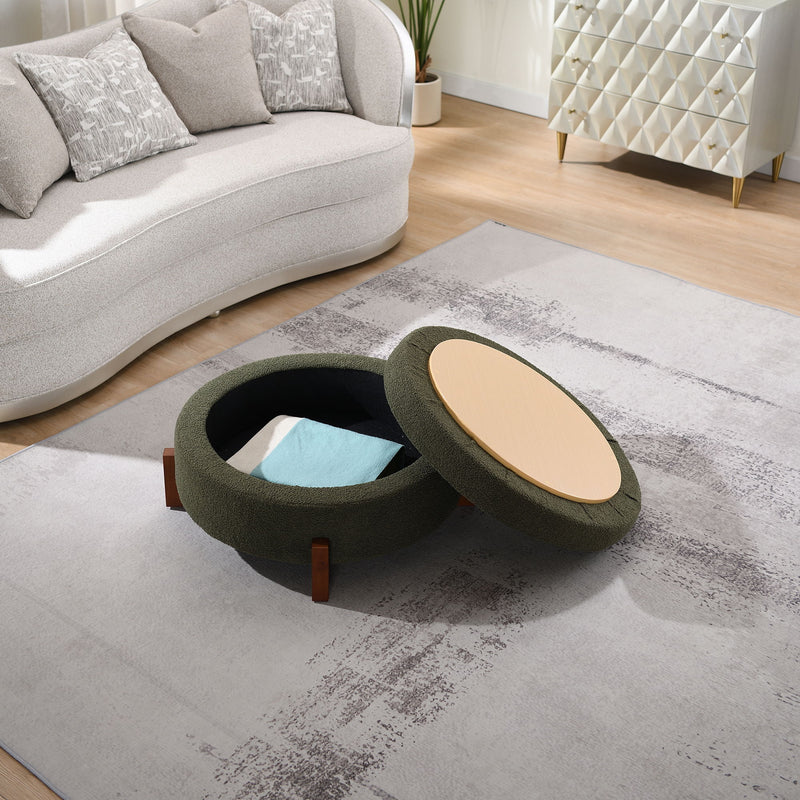 Round Storage Ottoman, Footrest Stool For Living Room