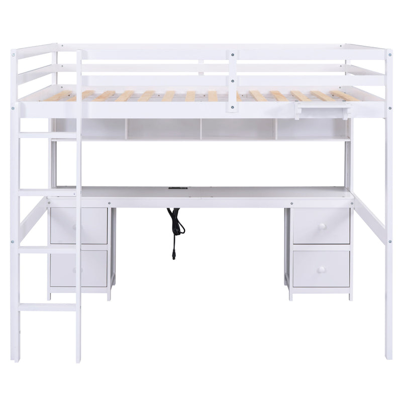 Loft Bed With Desk, Cabinets, Drawers, Charging Station And Bedside Tray