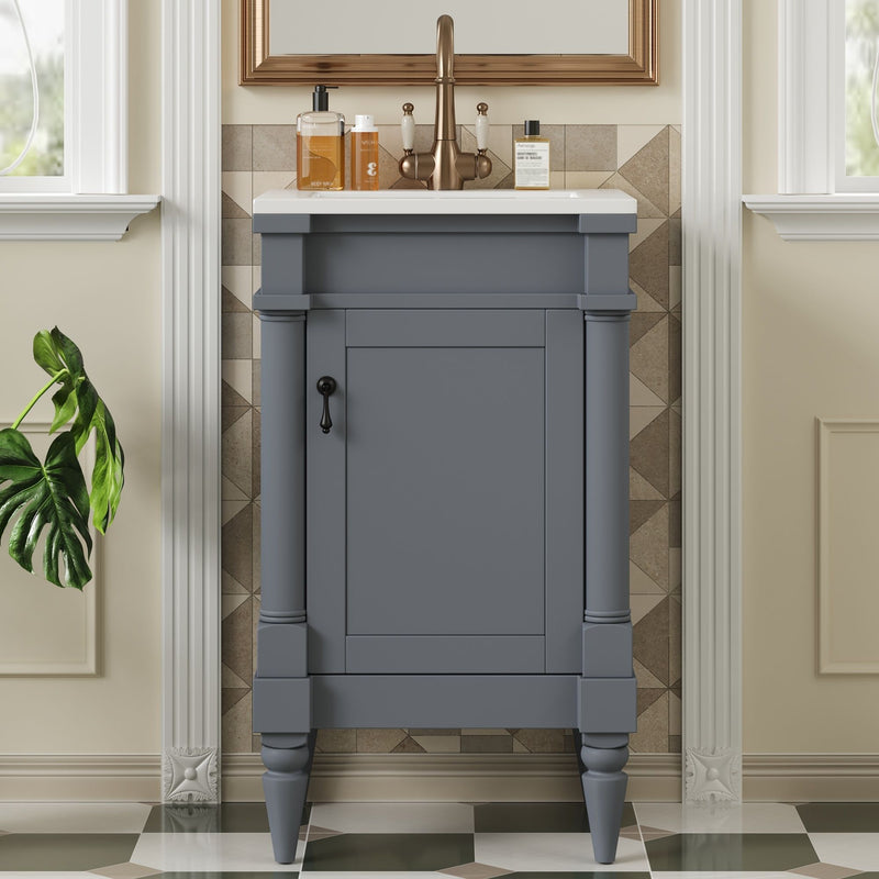 Bathroom Vanity With Sink, Storage Cabinet With Door, Drop In Sink, Compact Freestanding Design