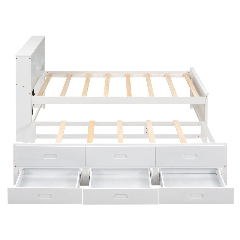 Platform Bed With Storage Headboard, USB, Trundle And 3 Drawers