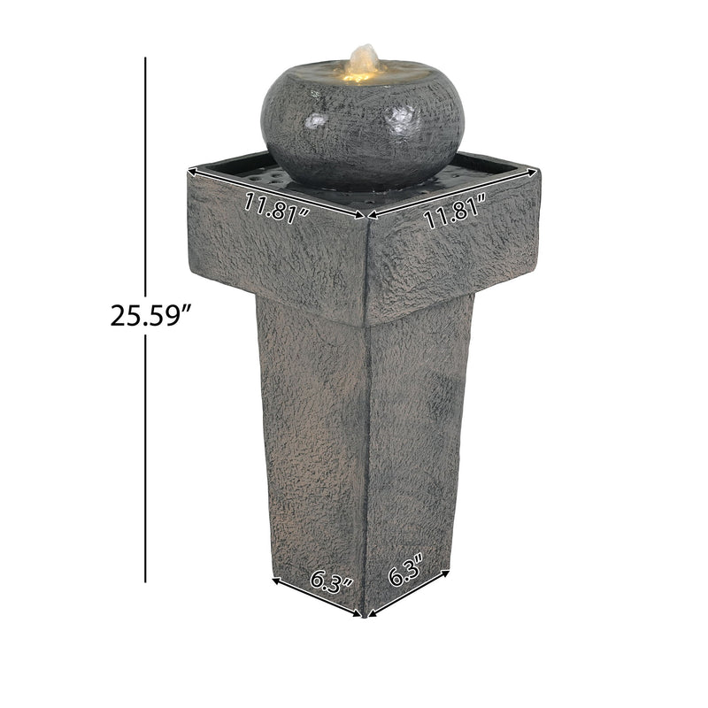 Minimalist Column Fountain With LED Lighting, Outdoor Decor For Patio, Porch And Garden - Gray