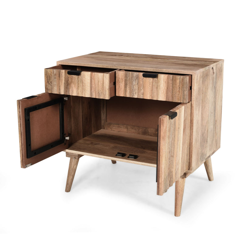 Stylish Style 2 Drawer 2 Door Cabinet, Mango Wood - Natural