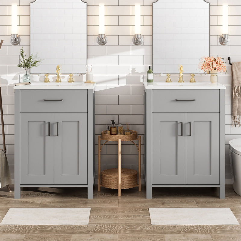 Bathroom Vanity With Ceramic Sink, Soft Close Doors, Flip Drawer, Double Layer Door Shelves