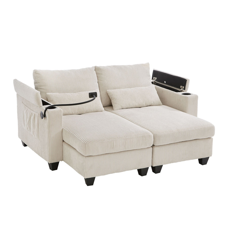 Convertible Chaise Lounge Sofa Chair With USB Ports, Cup Holders, Phone Holder And Storage