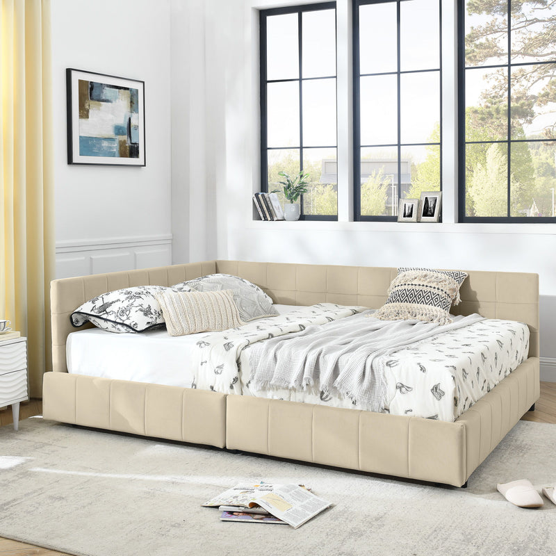 Upholstered Storage Tufted Bed Frame With Backrest And Armrests
