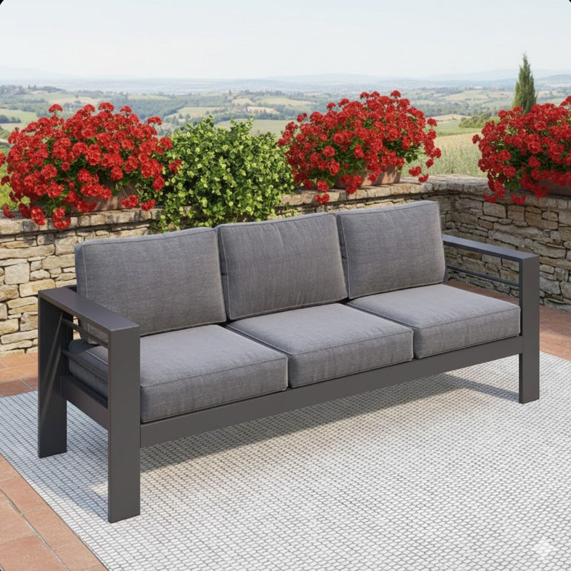 All-Weather Patio Sofa With Cushions, 3 Seat Outdoor Couch