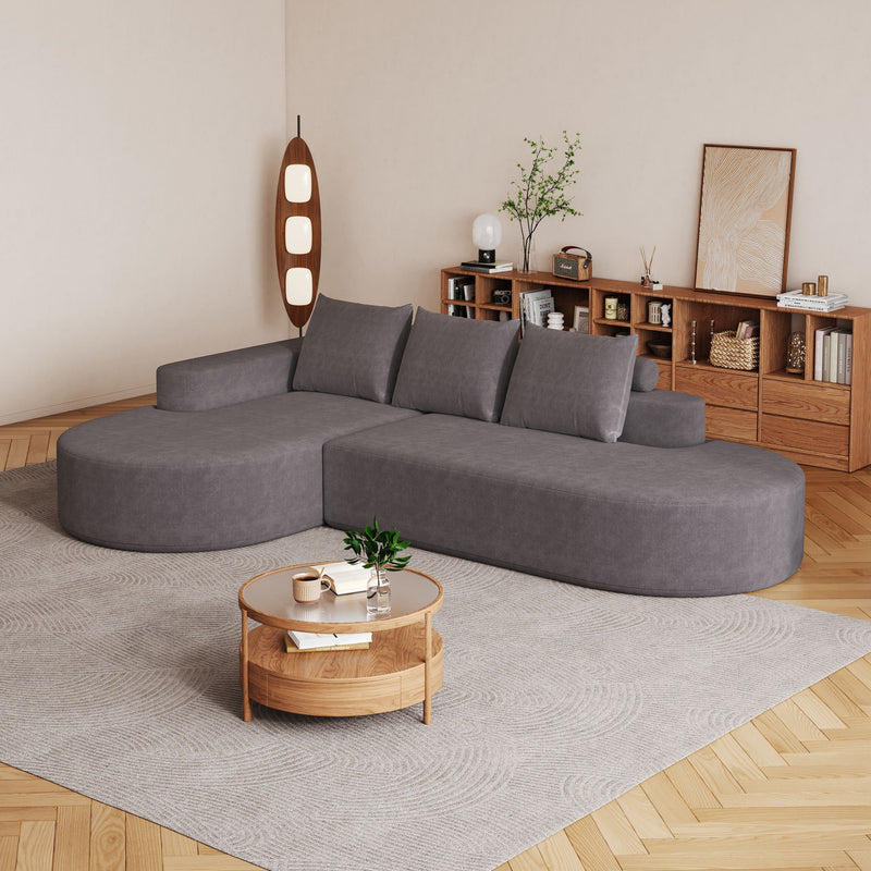Modern Curved Sofa, L-Shaped Modular Sectional Set With 3 Pillows