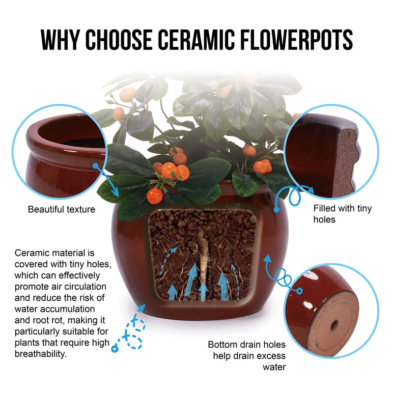 3 Pieces Ceramic Flowerpot, Planter For Patio, Garden Or Windowsills