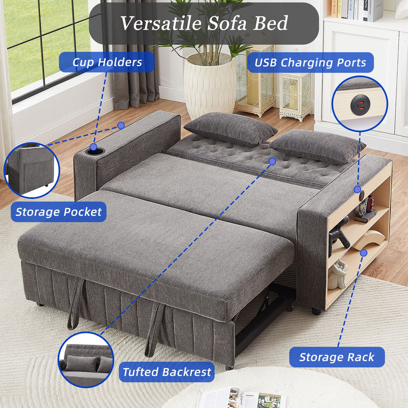 Pull-Out Sofa Bed Convertible Couch With Adjustable Backrest For Living Room