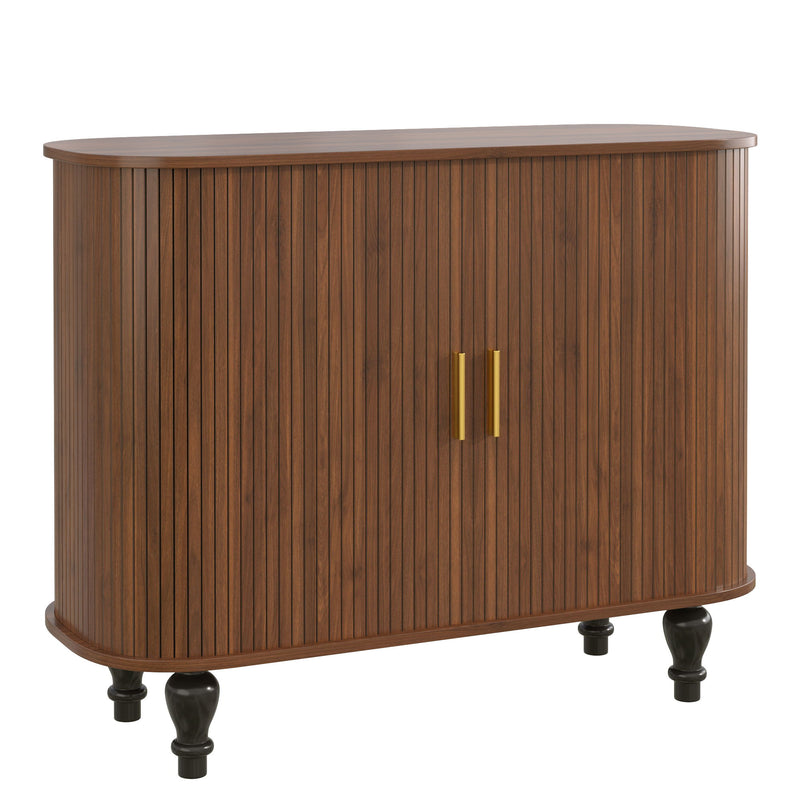 Fluted Liquor & Coffee Bar Cabinet With 6 Wine Racks And 3 Glass Holders